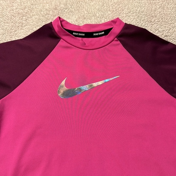 Nike Swim Flash Colorblocked Hydroguard Rash Guard Swimsuit Top Pink - Picture 3 of 11